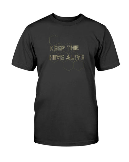 black tshirt with keep the hive alive graphic design
