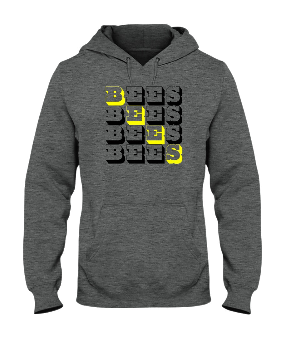 Heather graphite hoodie with BEES text graphic