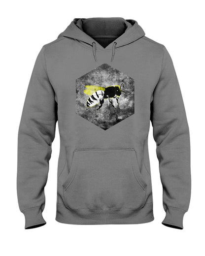 charcoal grey pullover hoodie with grunge bee design