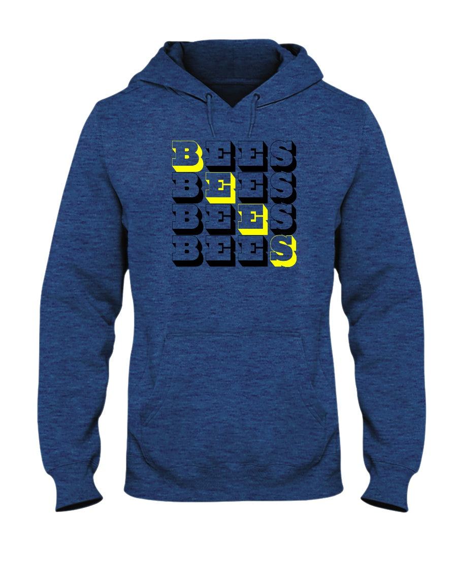 Heather sport royal blue hoodie with BEES text graphic