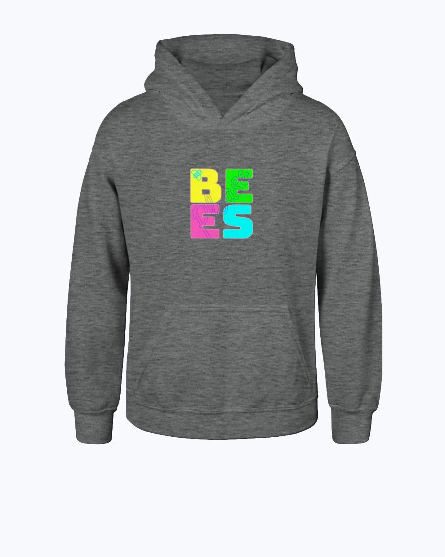 youth sized graphite heather pullover hoodie with bees please 4 color deisgn