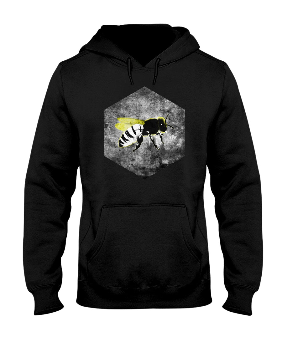 black pullover hoodie with grunge bee design