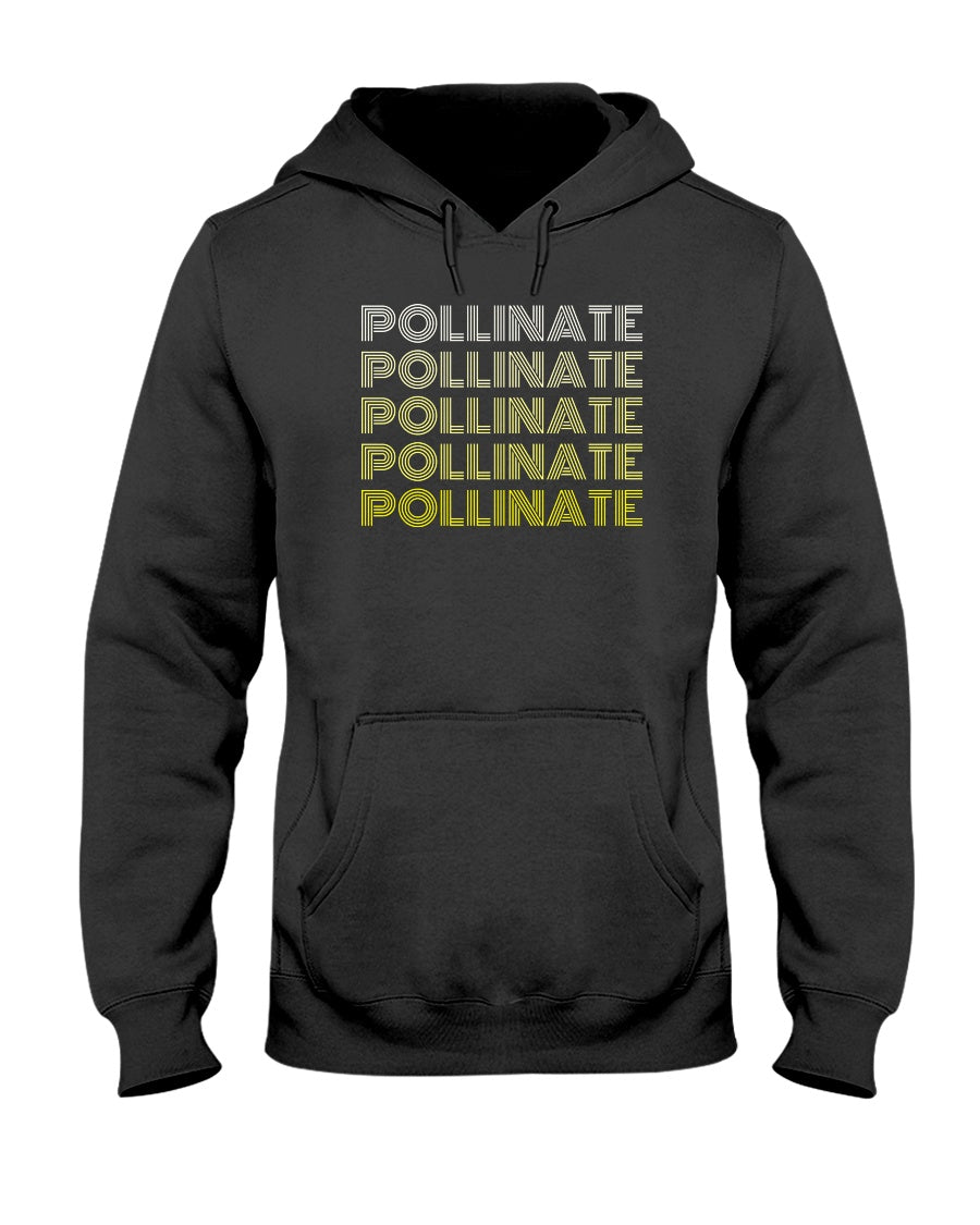 black hoodie with pollinate design