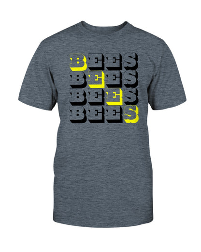 heather slate tshirt with bees block text graphic design