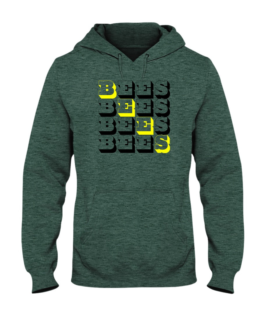 Heather sport dark green hoodie with BEES text graphic
