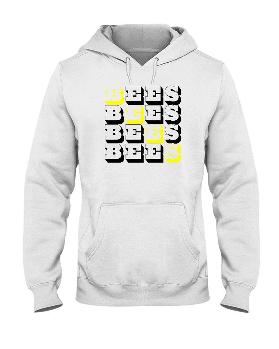 White hoodie with BEES text graphic