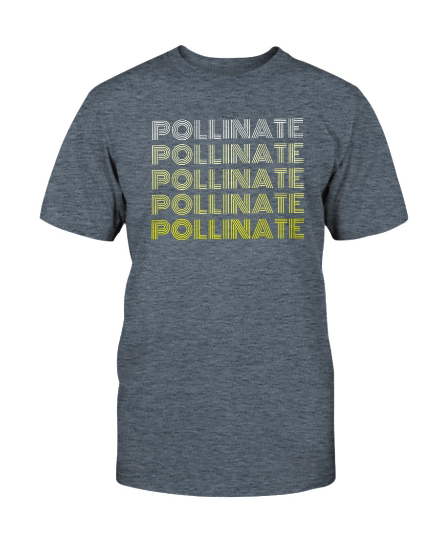 heather slate grey tshirt with pollinate design