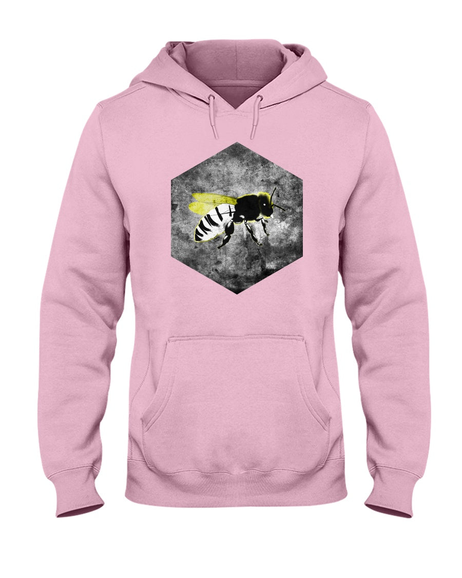 light pink pullover hoodie with grunge bee design