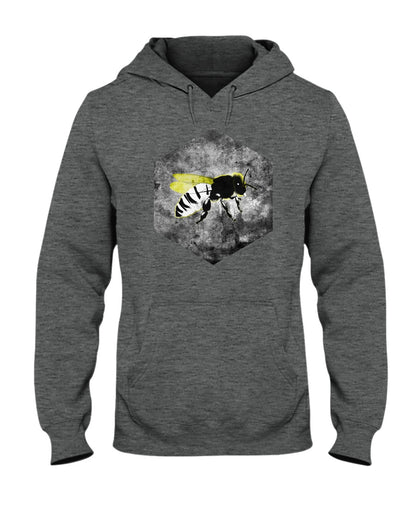 graphite heather pullover hoodie with grunge bee design