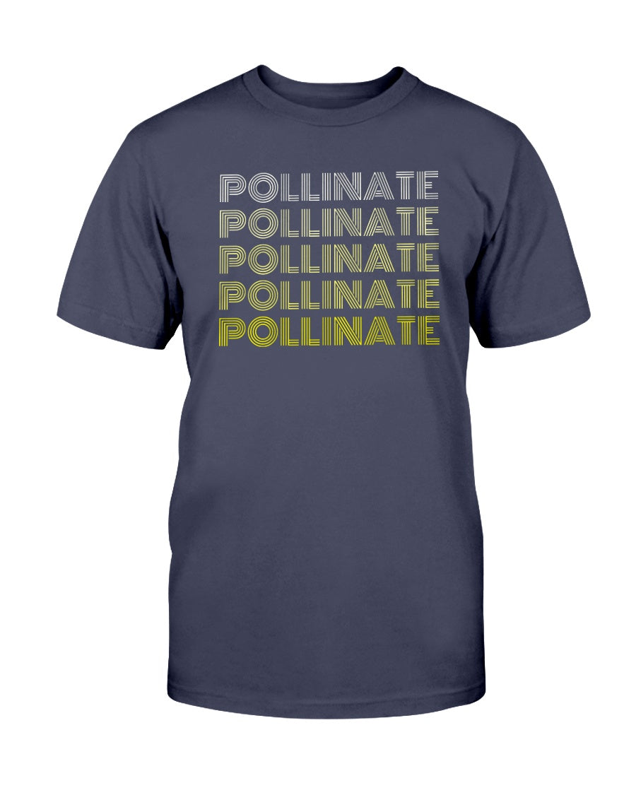 navy tshirt with pollinate design