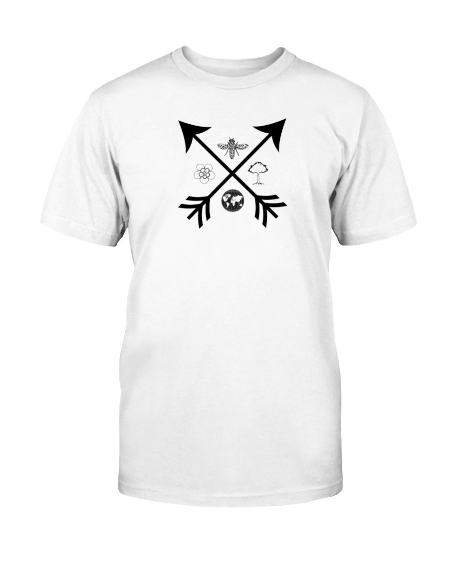 white tshirt with crossed arrows graphic design