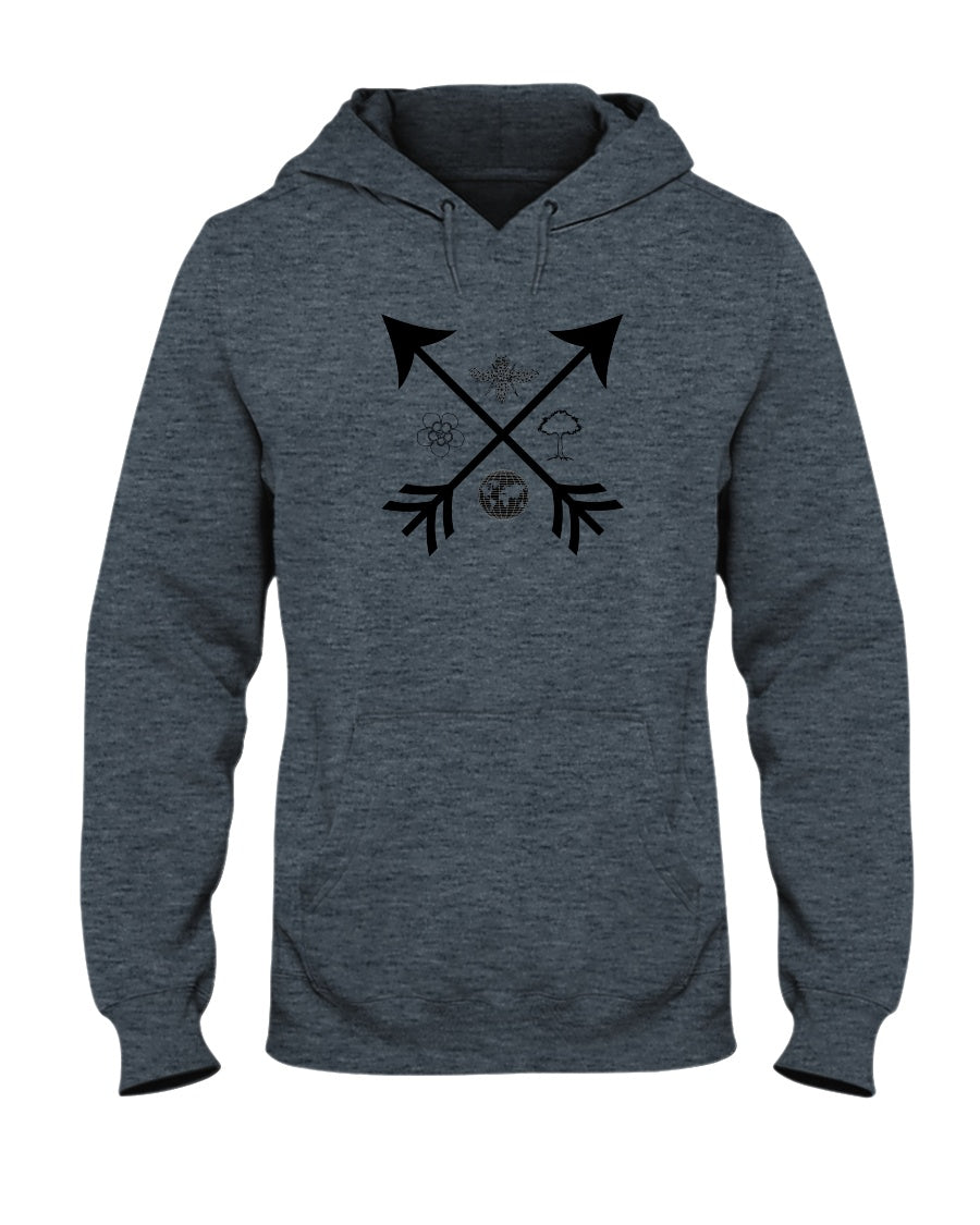 graphite heather pullover hoodie with crossed arrows graphic design