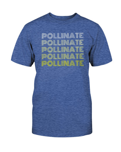 heather columbia blue tshirt with pollinate design